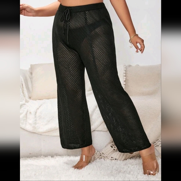 Black Hollow Knit Swimsuit Cover Up Pants - Picture 4 of 10